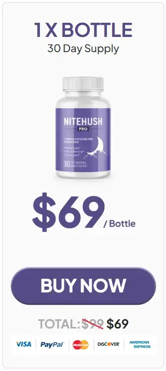 NiteHush Pro 1 bottle pricing at $69 per bottle for 30-day supply - basic package